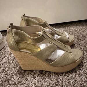 Michael Kors Metallic Gold Espadrille Wedge Sandals